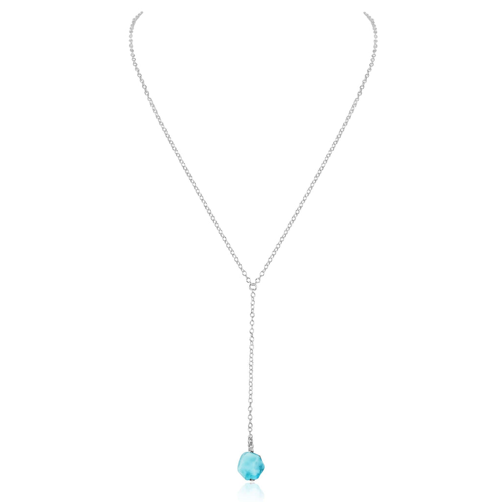 Raw Blue Larimar Crystal Lariat Necklace - Raw Blue Larimar Crystal Lariat Necklace - Sterling Silver - Luna Tide Handmade Crystal Jewellery