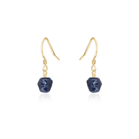 Raw Blue Sapphire Crystal Dangle Drop Earrings - Raw Blue Sapphire Crystal Dangle Drop Earrings - 14k Gold Fill - Luna Tide Handmade Crystal Jewellery