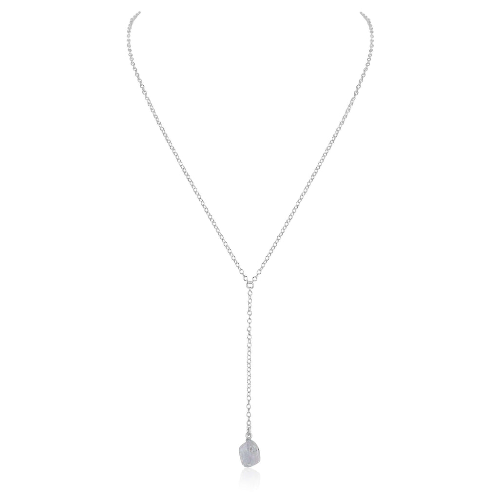 Raw Clear Quartz Crystal Lariat Necklace - Raw Clear Quartz Crystal Lariat Necklace - Sterling Silver - Luna Tide Handmade Crystal Jewellery