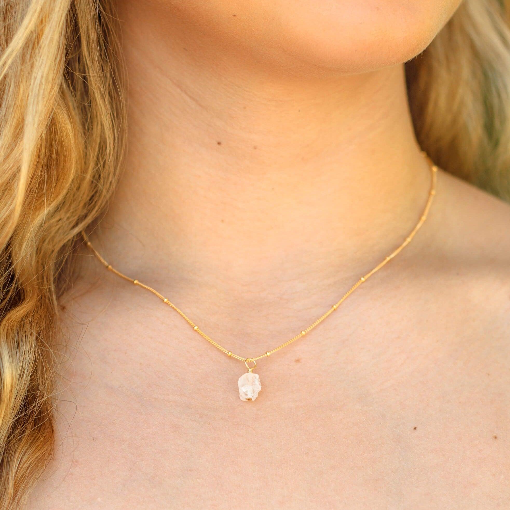 Raw Crystal Quartz Natural Crystal Pendant Necklace - Raw Crystal Quartz Natural Crystal Pendant Necklace - 14k Gold Fill / Satellite - Luna Tide Handmade Crystal Jewellery