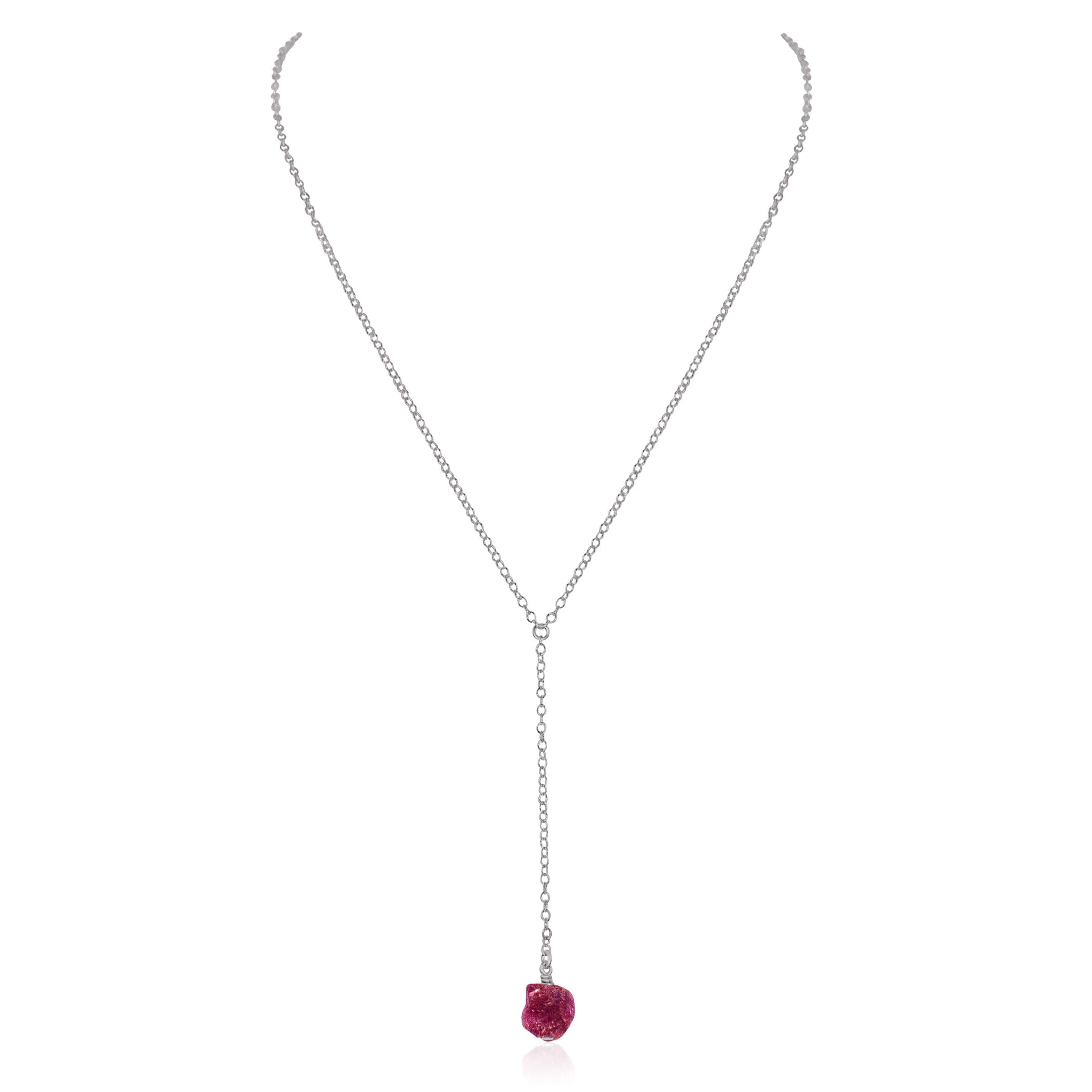 Raw Earth Red Ruby Crystal Lariat Necklace - Raw Earth Red Ruby Crystal Lariat Necklace - Stainless Steel - Luna Tide Handmade Crystal Jewellery
