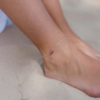 Raw Nugget Anklet - Ruby - Sterling Silver - Luna Tide Handmade Jewellery