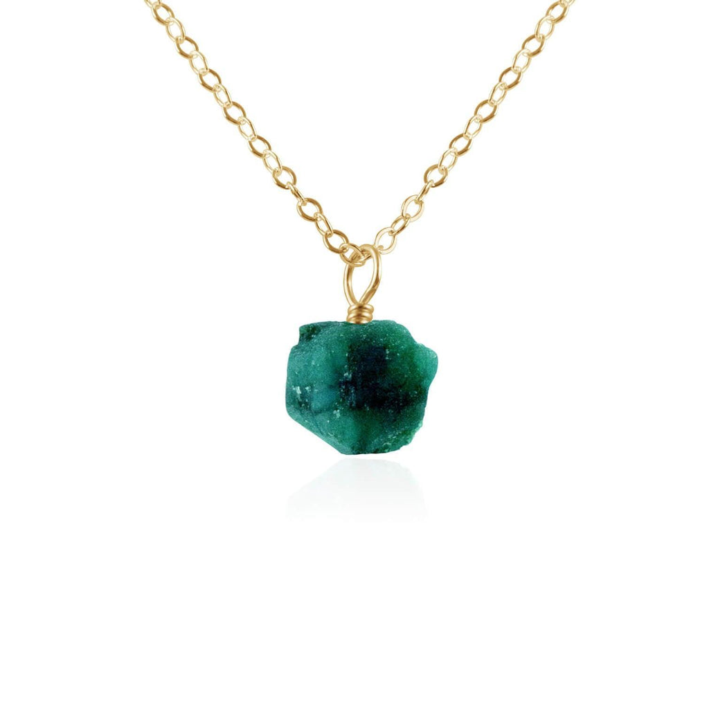 Raw Emerald Natural Crystal Pendant Necklace - Raw Emerald Natural Crystal Pendant Necklace - 14k Gold Fill / Cable - Luna Tide Handmade Crystal Jewellery