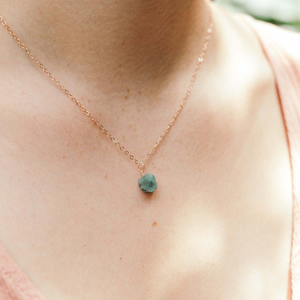 Raw Emerald Natural Crystal Pendant Necklace - Raw Emerald Natural Crystal Pendant Necklace - 14k Gold Fill / Satellite - Luna Tide Handmade Crystal Jewellery