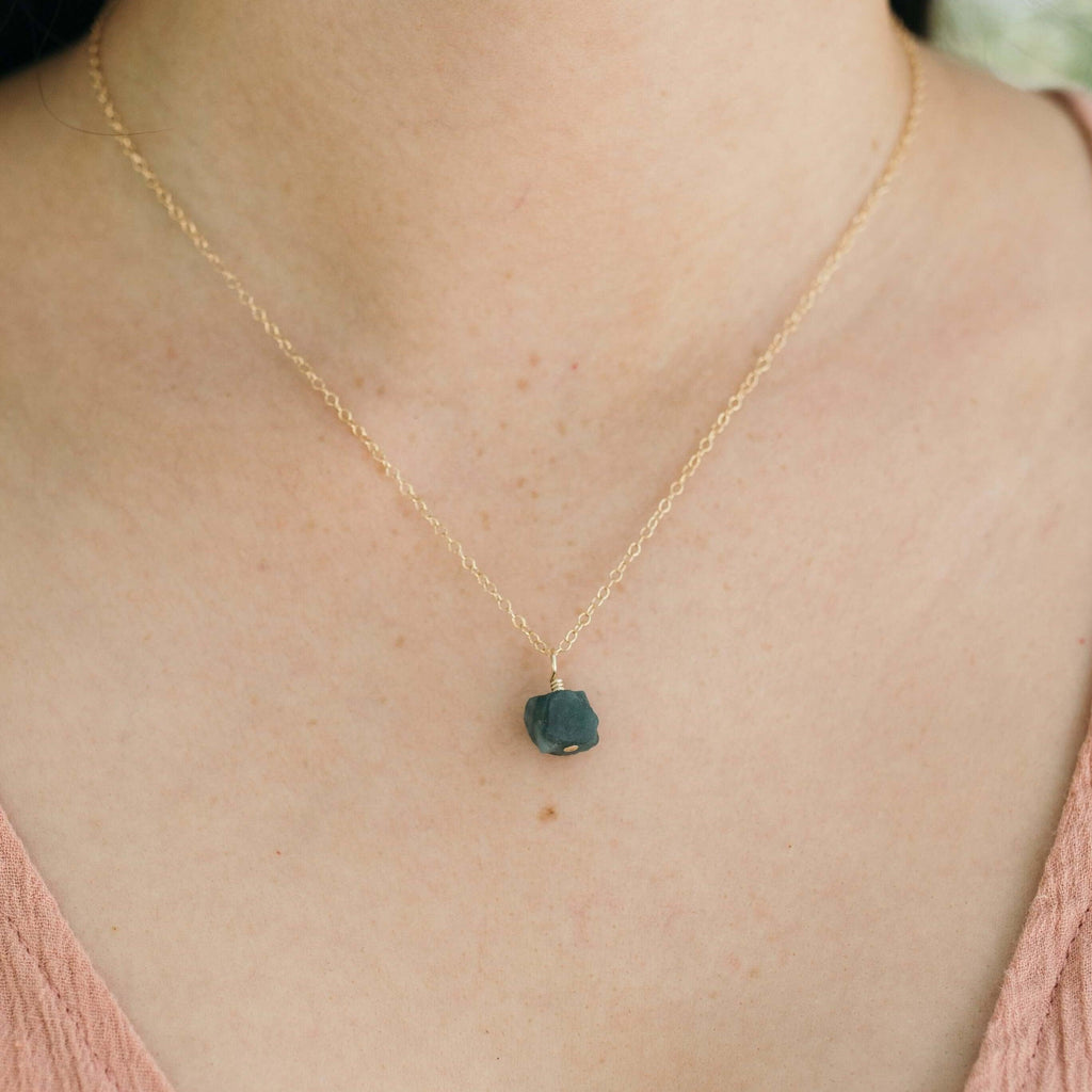Raw Emerald Natural Crystal Pendant Necklace - Raw Emerald Natural Crystal Pendant Necklace - 14k Gold Fill / Satellite - Luna Tide Handmade Crystal Jewellery