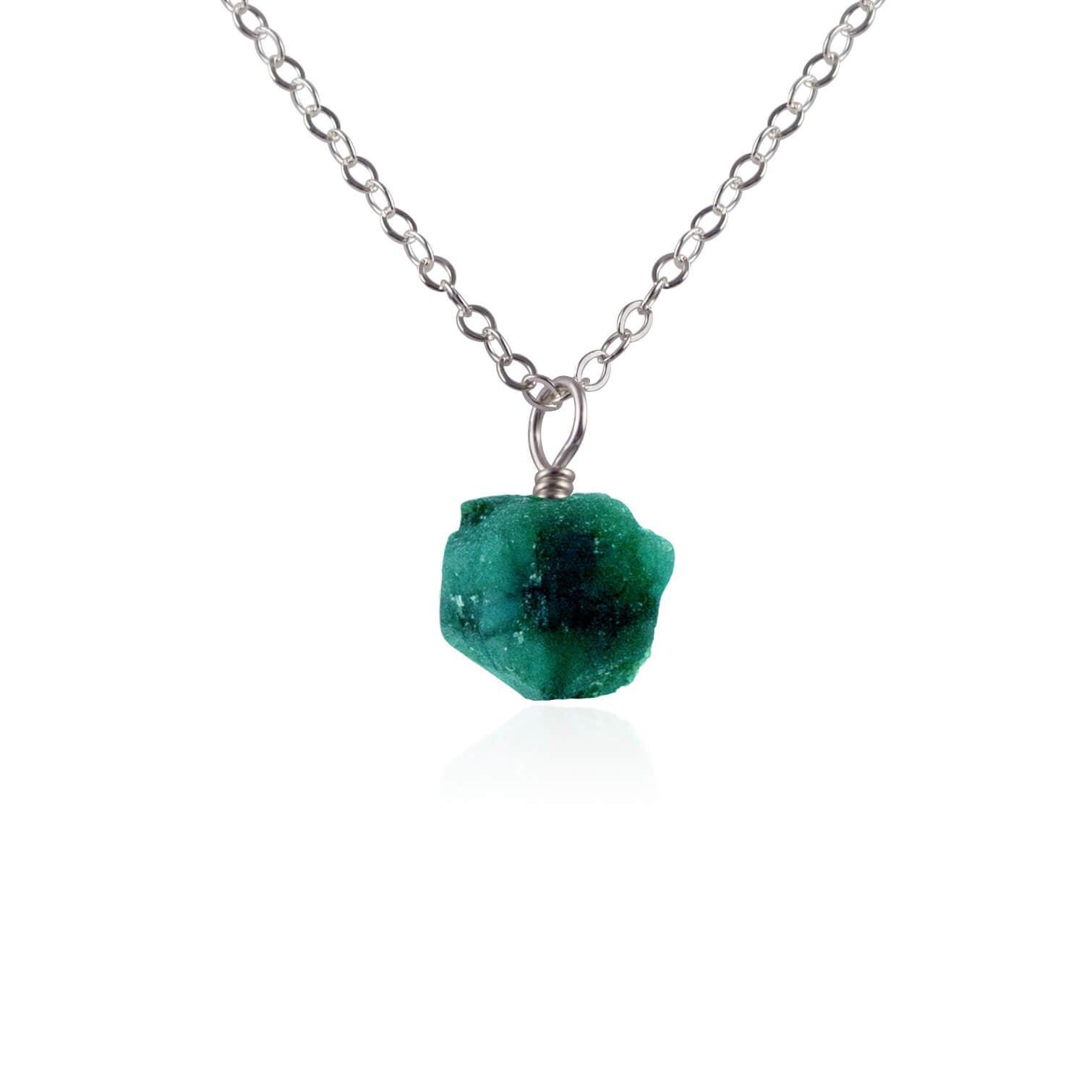 Raw Emerald Natural Crystal Pendant Necklace - Raw Emerald Natural Crystal Pendant Necklace - Stainless Steel / Cable - Luna Tide Handmade Crystal Jewellery