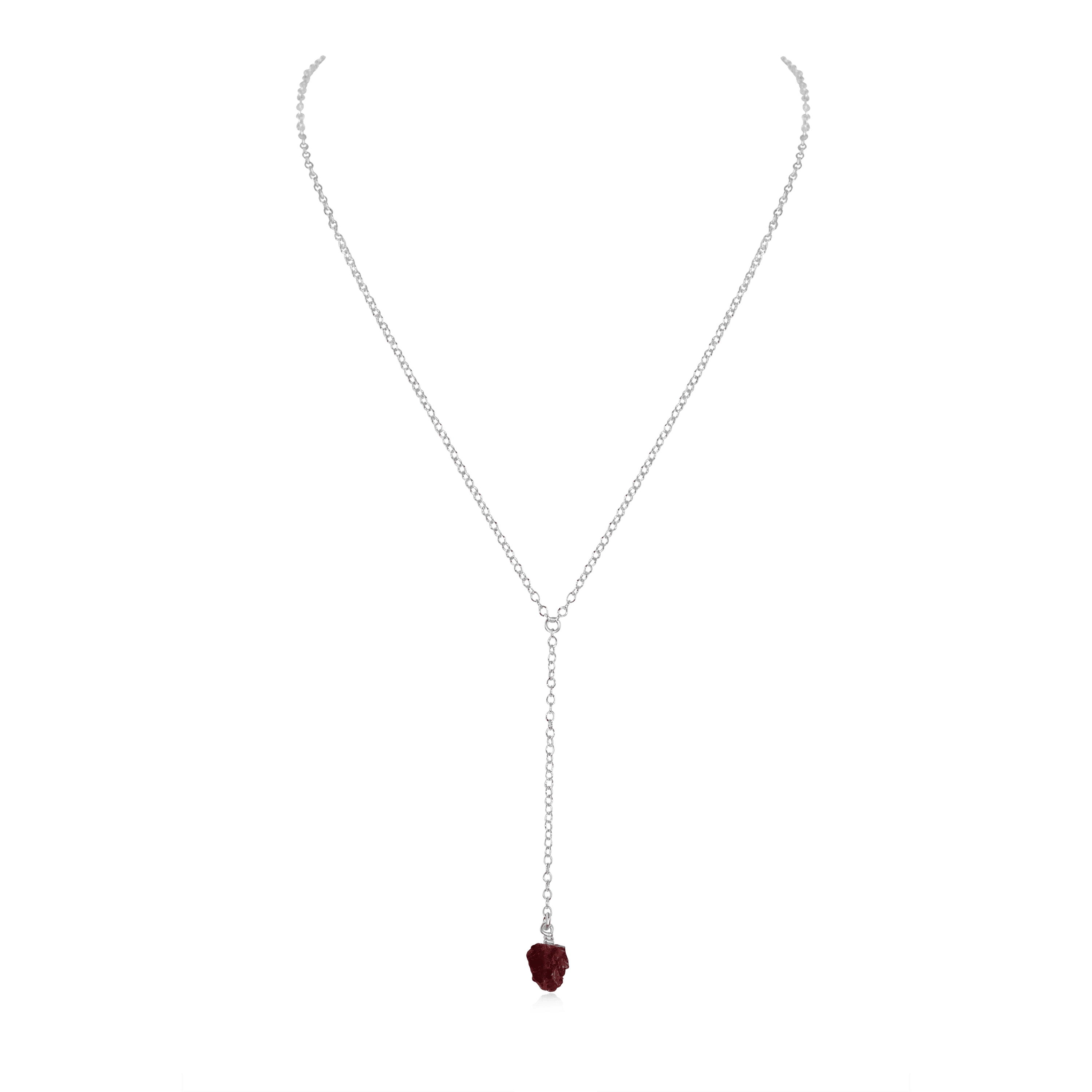 Raw Garnet Crystal Lariat Necklace - Raw Garnet Crystal Lariat Necklace - Sterling Silver - Luna Tide Handmade Crystal Jewellery