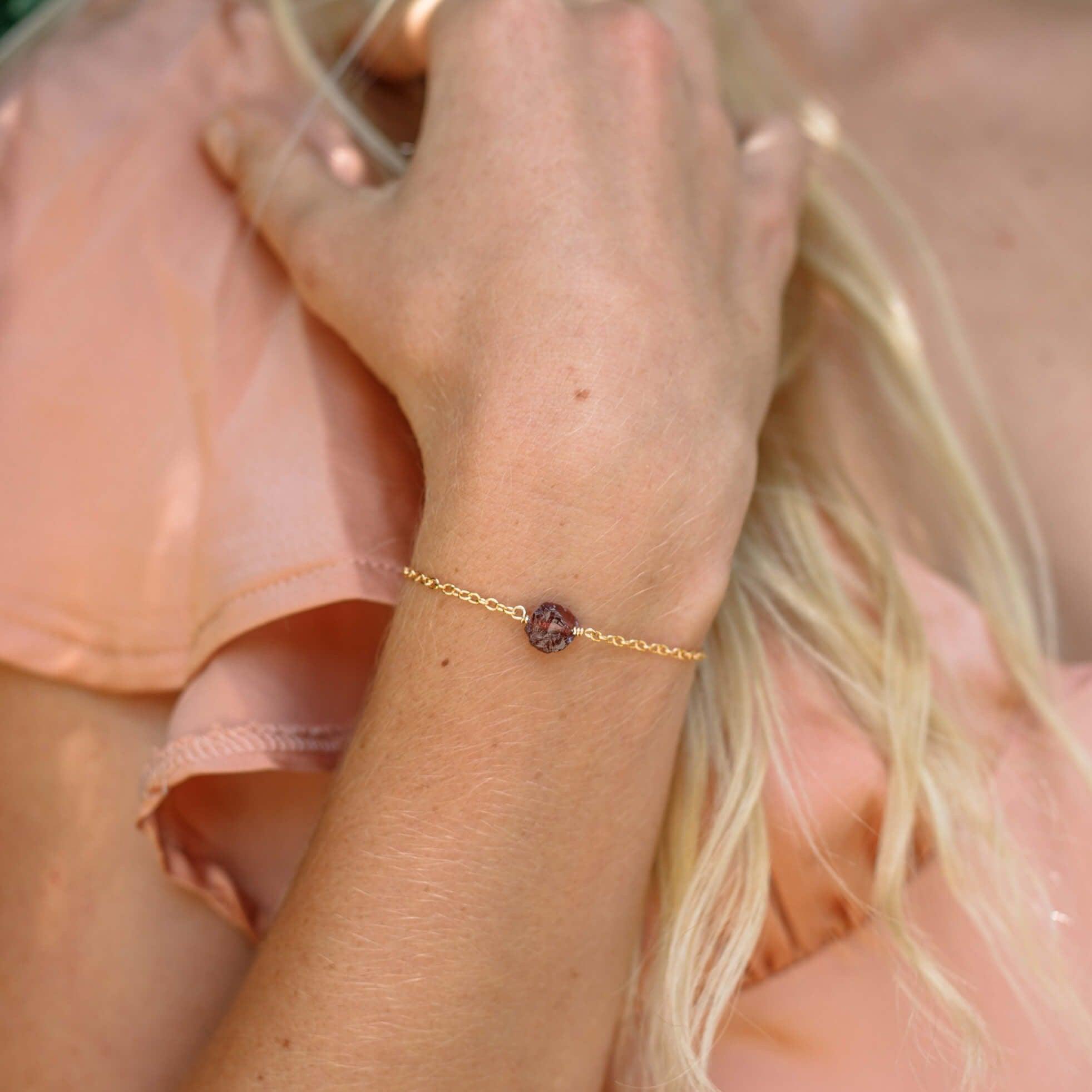 Raw Garnet Crystal Nugget Bracelet - Raw Garnet Crystal Nugget Bracelet - Sterling Silver - Luna Tide Handmade Crystal Jewellery