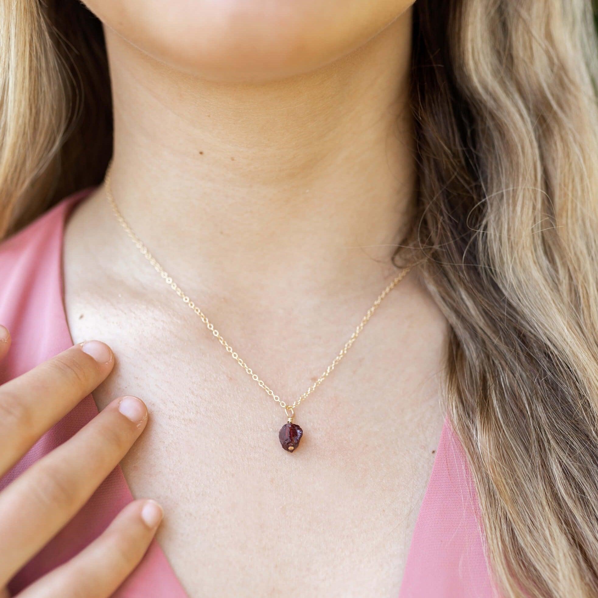 Raw Garnet Natural Crystal Pendant Necklace - Raw Garnet Natural Crystal Pendant Necklace - 14k Gold Fill / Satellite - Luna Tide Handmade Crystal Jewellery