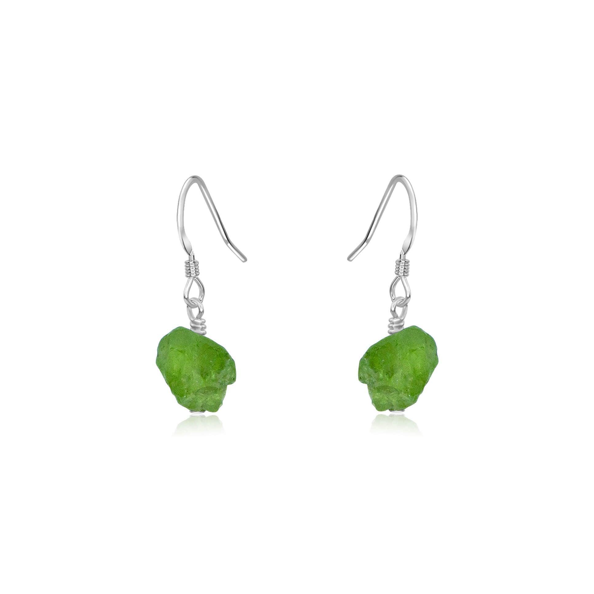 Raw Green Peridot Crystal Dangle Drop Earrings - Raw Green Peridot Crystal Dangle Drop Earrings - Sterling Silver - Luna Tide Handmade Crystal Jewellery