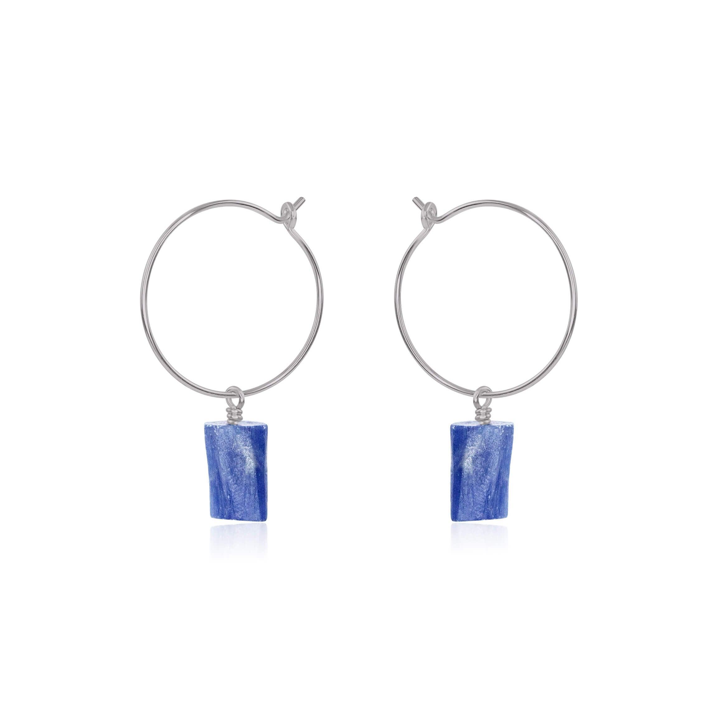 Raw Kyanite Gemstone Dangle Hoop Earrings - Raw Kyanite Gemstone Dangle Hoop Earrings - Stainless Steel - Luna Tide Handmade Crystal Jewellery