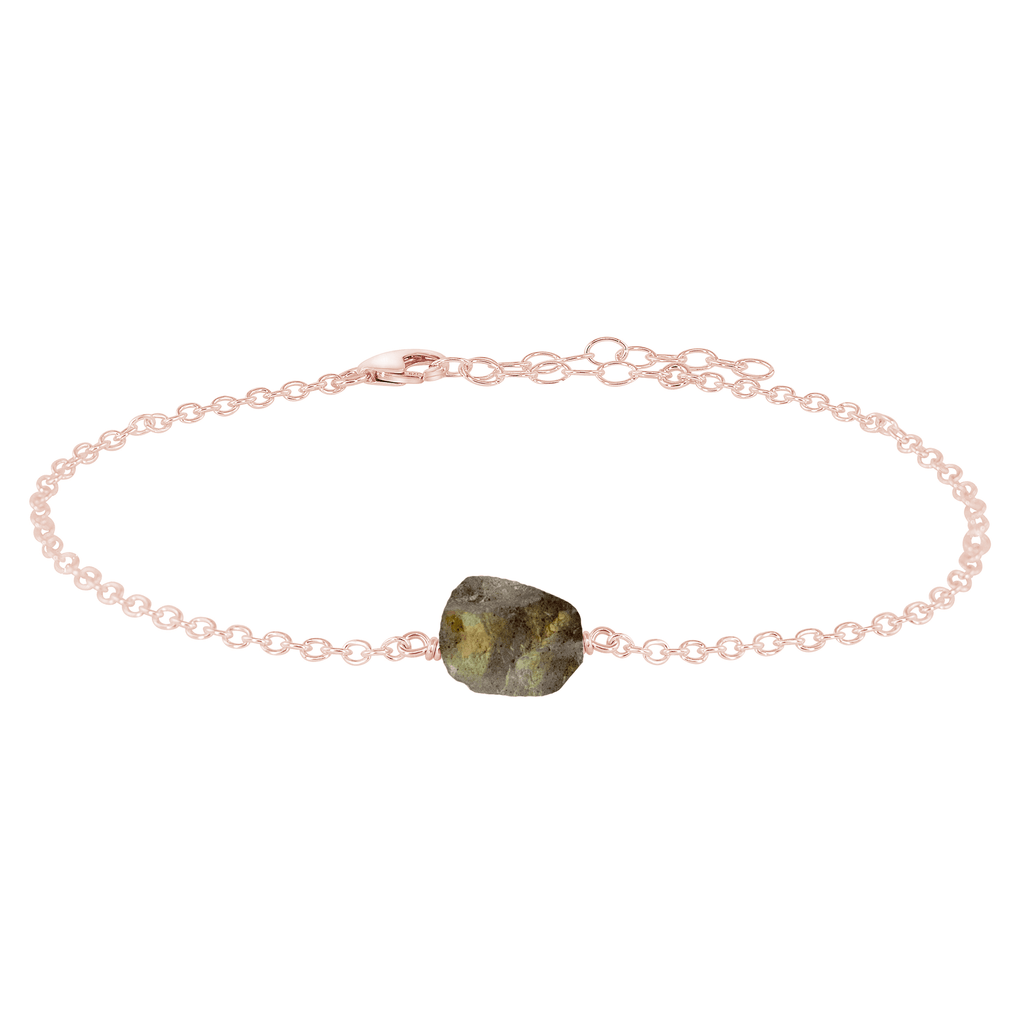 Raw Labradorite Crystal Nugget Anklet - Raw Labradorite Crystal Nugget Anklet - 14k Rose Gold Fill - Luna Tide Handmade Crystal Jewellery