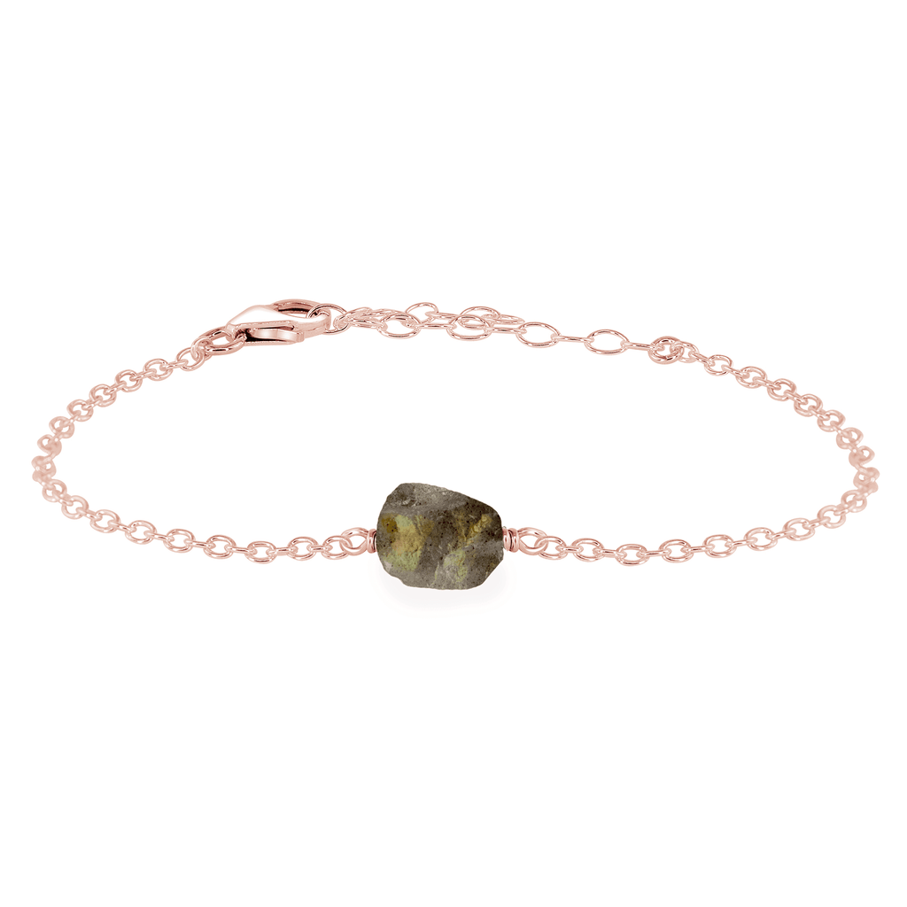 Raw Labradorite Crystal Nugget Bracelet - Raw Labradorite Crystal Nugget Bracelet - 14k Rose Gold Fill - Luna Tide Handmade Crystal Jewellery