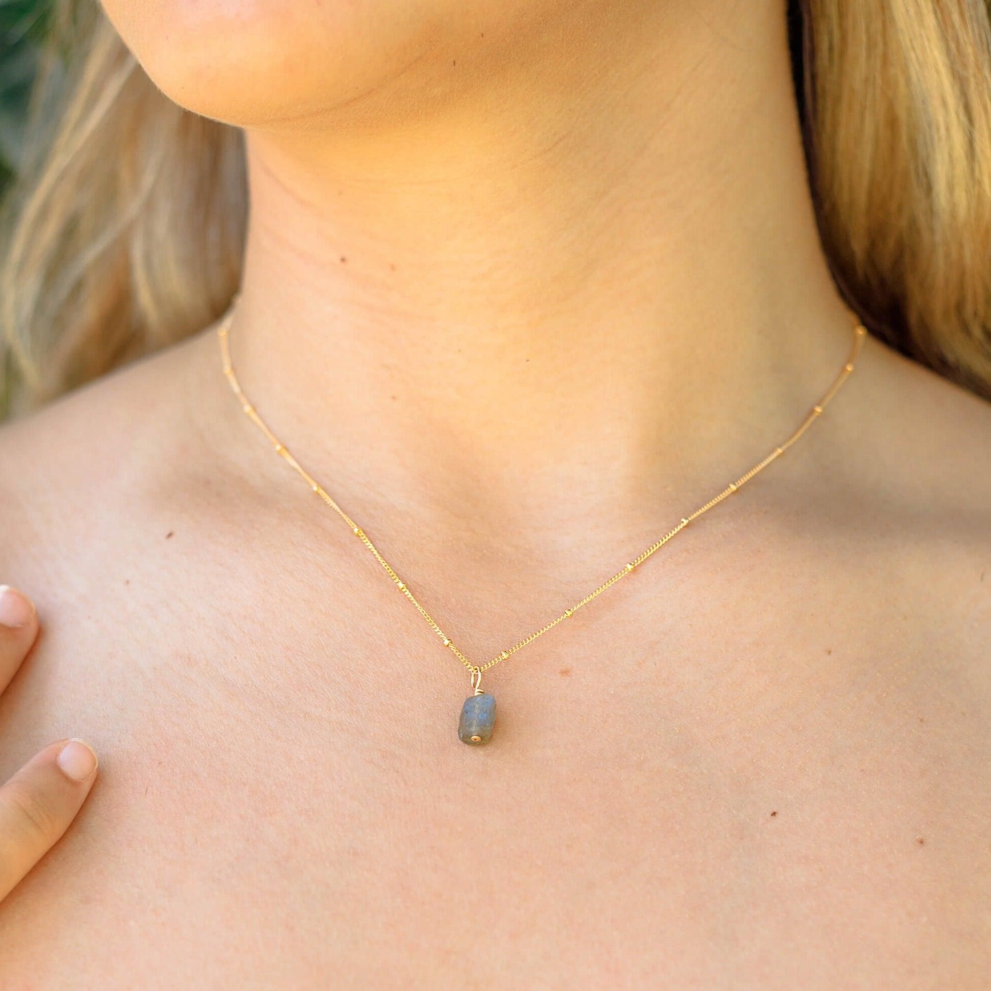Raw Labradorite Natural Crystal Pendant Necklace - Raw Labradorite Natural Crystal Pendant Necklace - 14k Gold Fill / Satellite - Luna Tide Handmade Crystal Jewellery