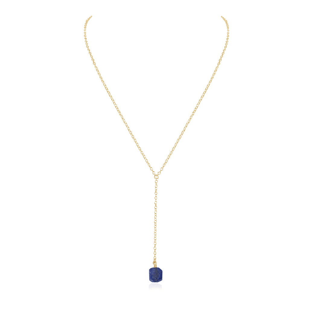 Raw Lapis Lazuli Crystal Lariat Necklace - Raw Lapis Lazuli Crystal Lariat Necklace - 14k Gold Fill - Luna Tide Handmade Crystal Jewellery