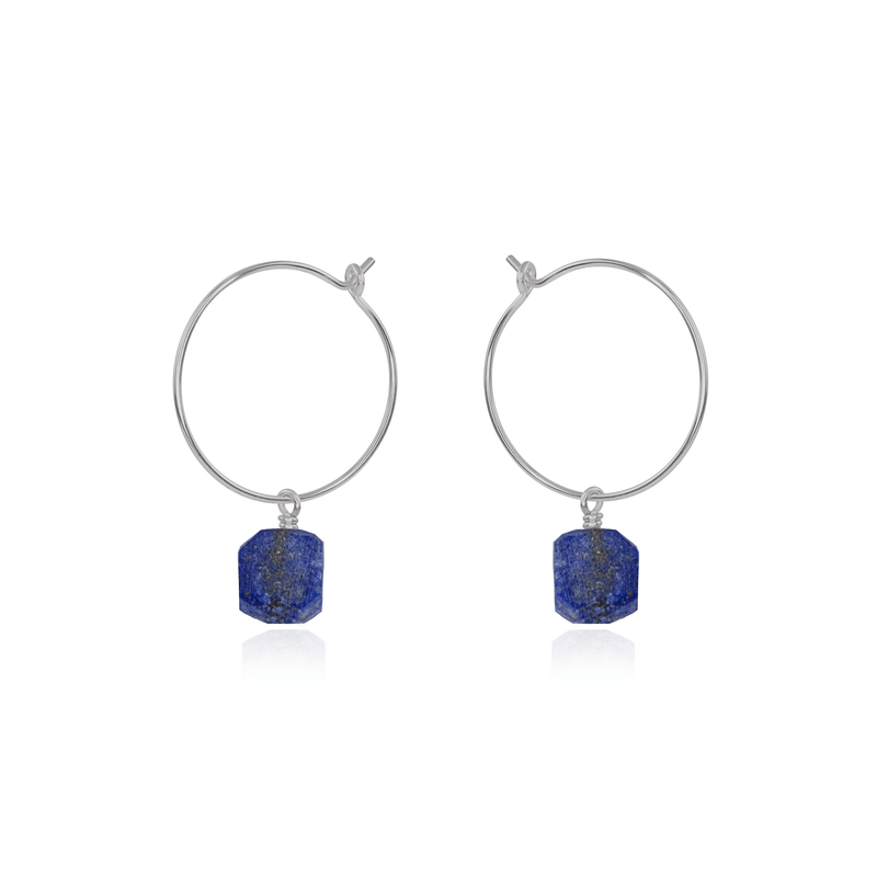 Raw Lapis Lazuli Gemstone Dangle Hoop Earrings - Raw Lapis Lazuli Gemstone Dangle Hoop Earrings - Stainless Steel - Luna Tide Handmade Crystal Jewellery