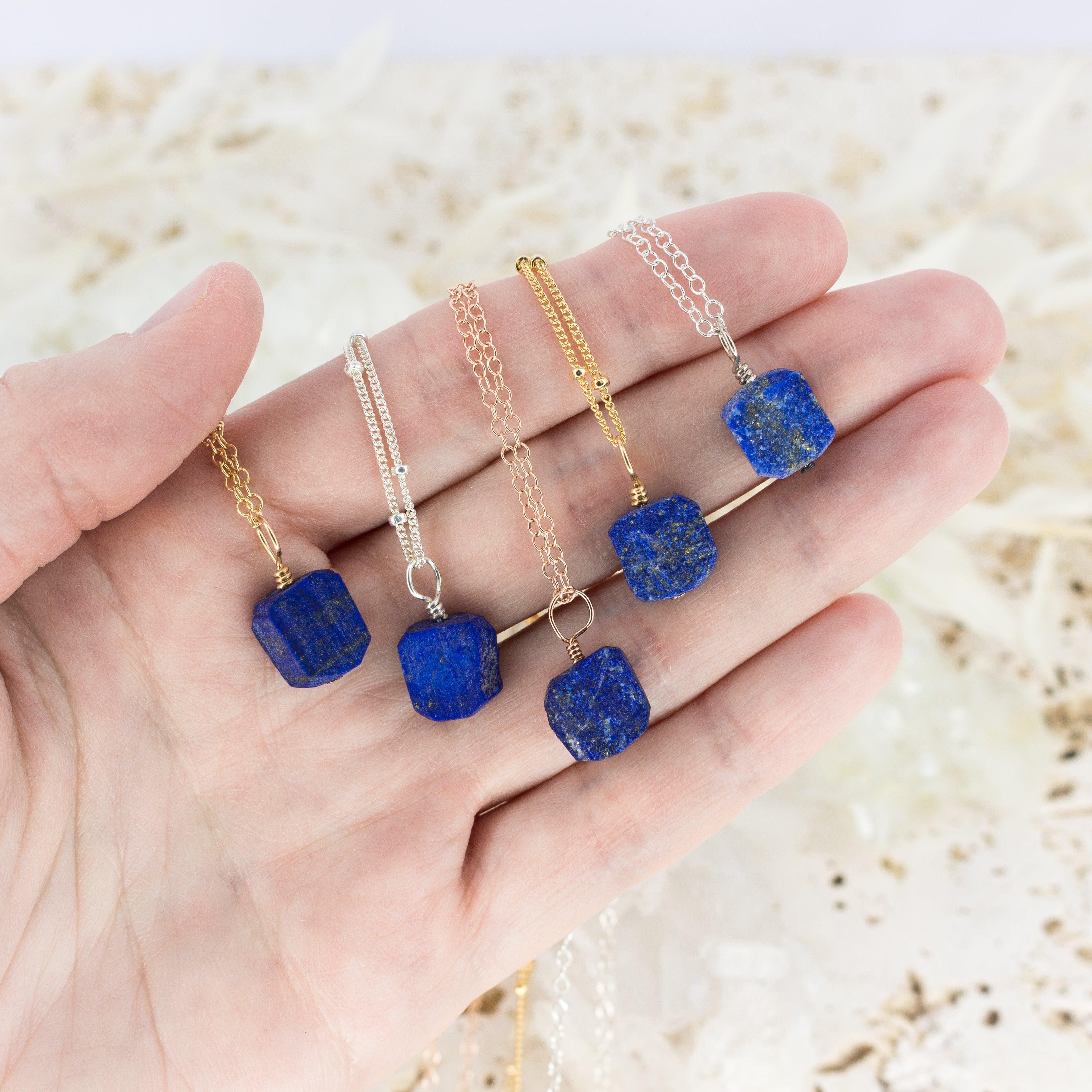 Raw Lapis Lazuli Natural Crystal Pendant Necklace - Raw Lapis Lazuli Natural Crystal Pendant Necklace - 14k Gold Fill / Satellite - Luna Tide Handmade Crystal Jewellery