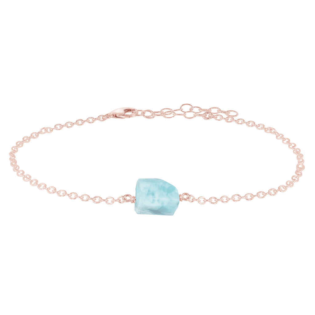 Raw Larimar Crystal Nugget Anklet - Raw Larimar Crystal Nugget Anklet - 14k Rose Gold Fill - Luna Tide Handmade Crystal Jewellery