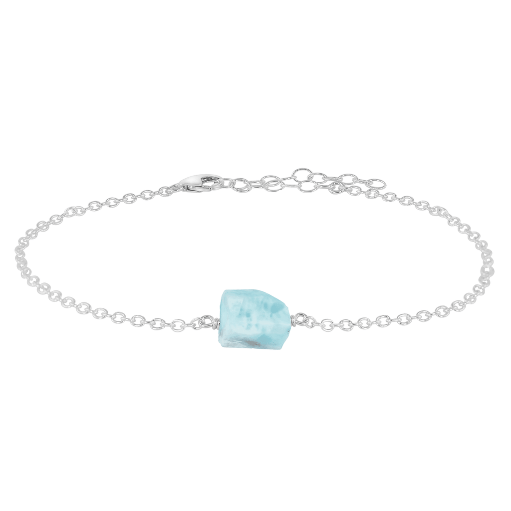 Raw Larimar Crystal Nugget Anklet - Raw Larimar Crystal Nugget Anklet - Sterling Silver - Luna Tide Handmade Crystal Jewellery