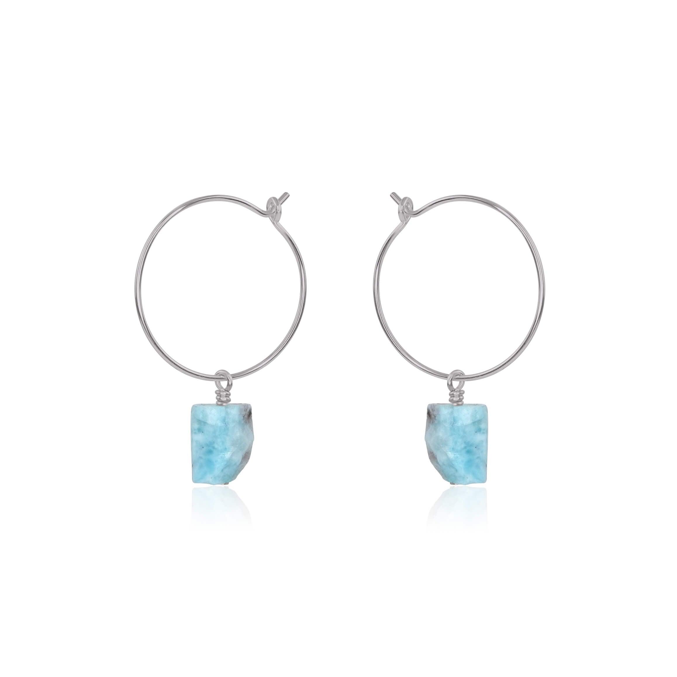 Raw Larimar Gemstone Dangle Hoop Earrings - Raw Larimar Gemstone Dangle Hoop Earrings - Stainless Steel - Luna Tide Handmade Crystal Jewellery