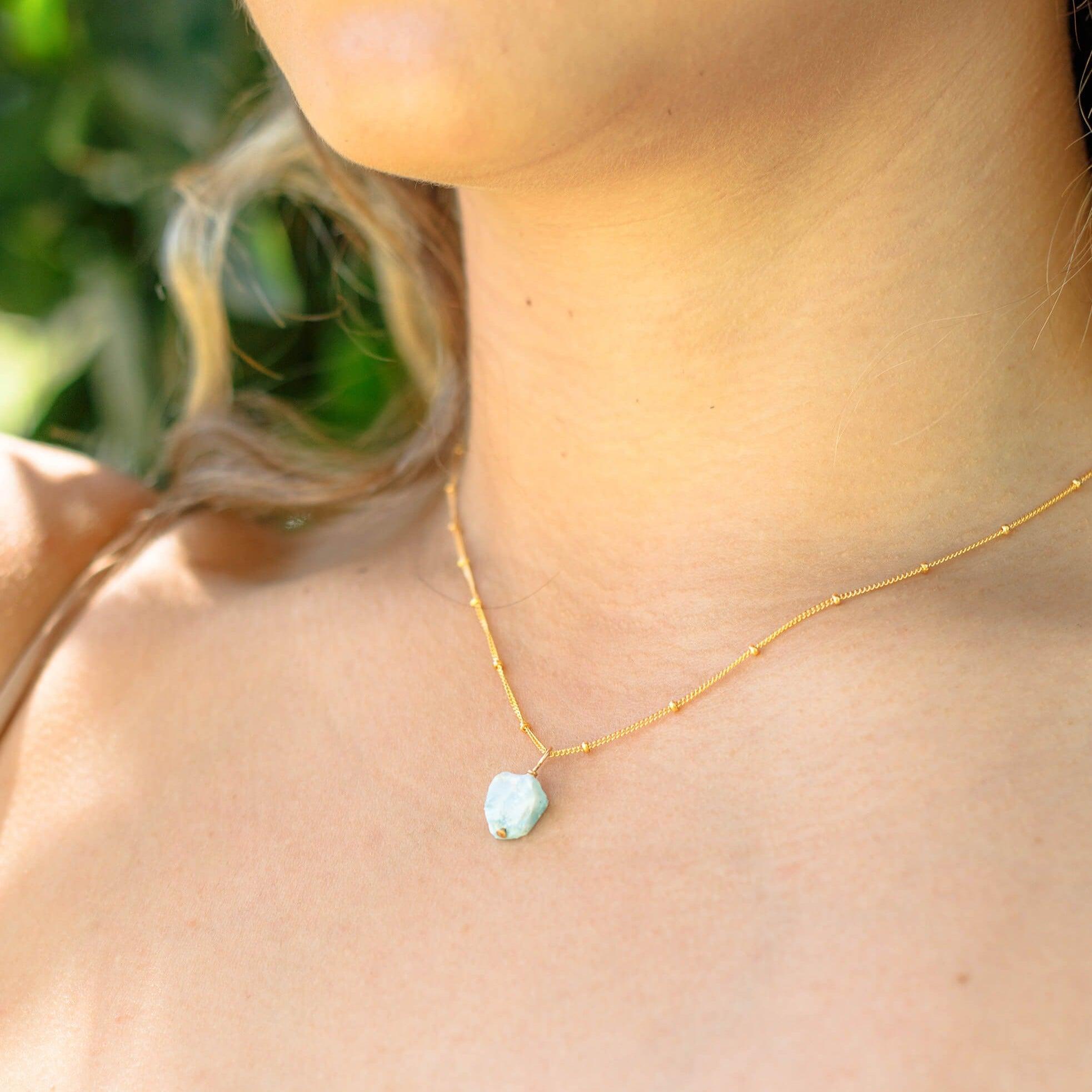 Raw Larimar Natural Crystal Pendant Necklace - Raw Larimar Natural Crystal Pendant Necklace - Sterling Silver / Satellite - Luna Tide Handmade Crystal Jewellery