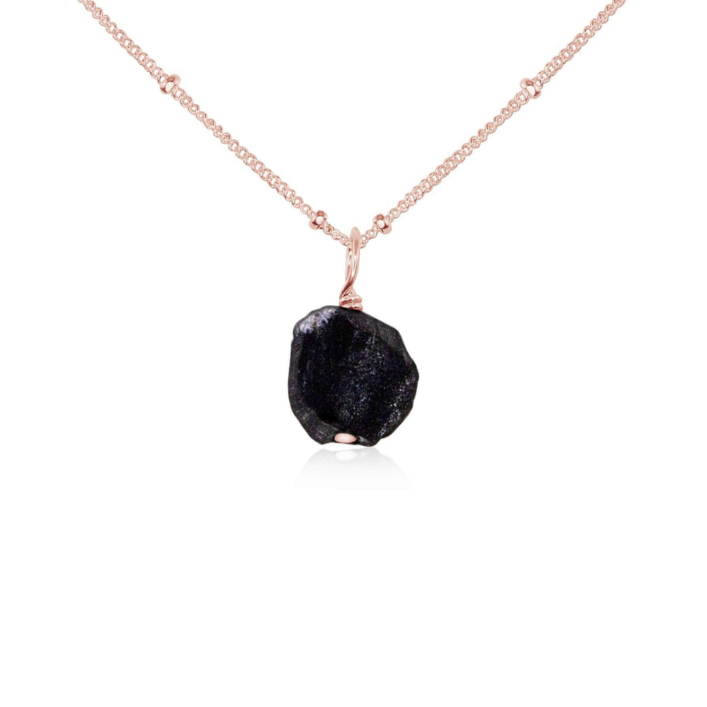 Raw Obsidian Natural Crystal Pendant Necklace - Raw Obsidian Natural Crystal Pendant Necklace - 14k Rose Gold Fill / Satellite - Luna Tide Handmade Crystal Jewellery