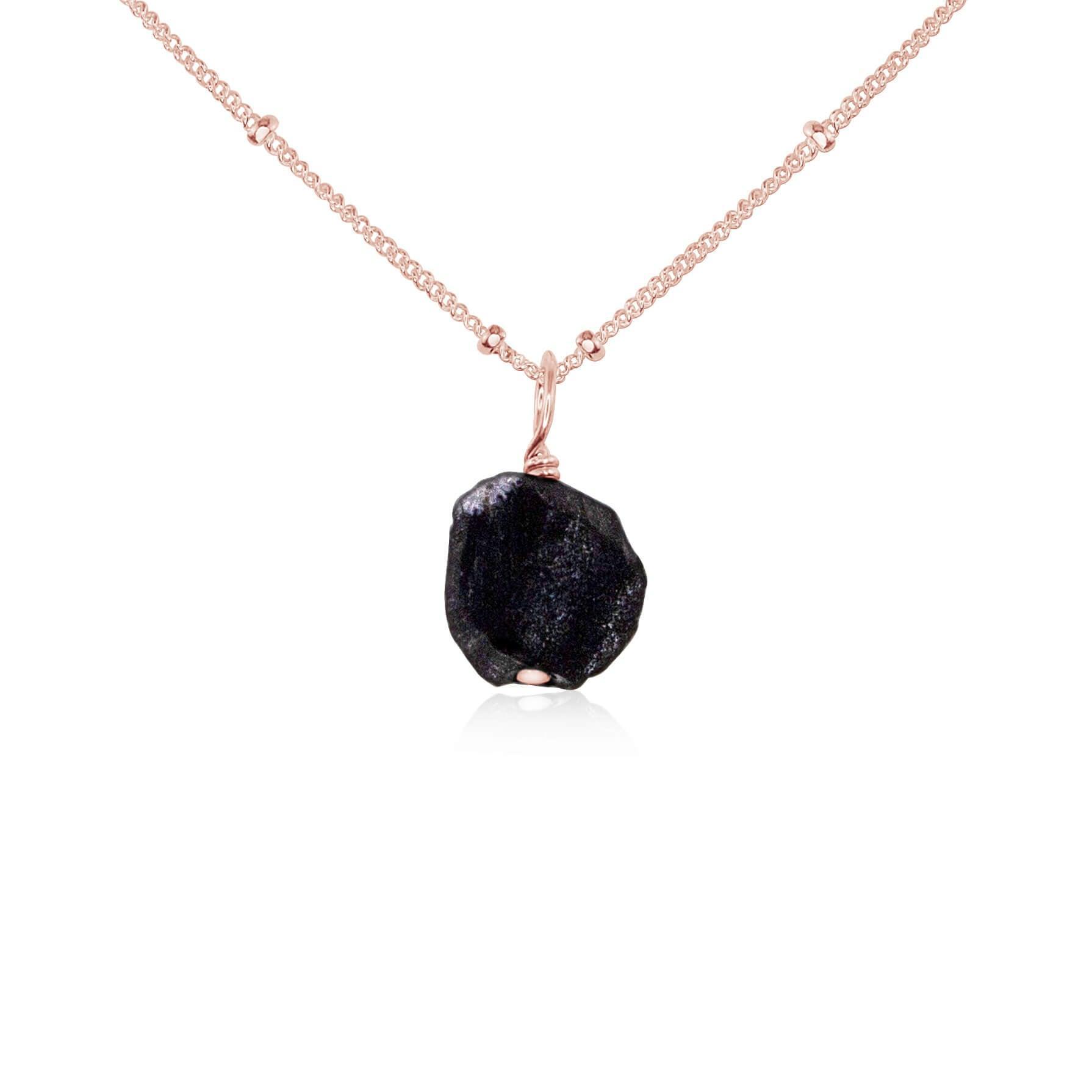 Raw Obsidian Natural Crystal Pendant Necklace - Raw Obsidian Natural Crystal Pendant Necklace - 14k Rose Gold Fill / Satellite - Luna Tide Handmade Crystal Jewellery