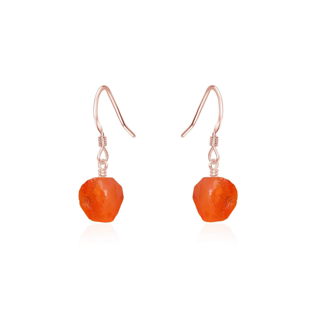 Raw Orange Carnelian Crystal Dangle Drop Earrings - Raw Orange Carnelian Crystal Dangle Drop Earrings - 14k Rose Gold Fill - Luna Tide Handmade Crystal Jewellery