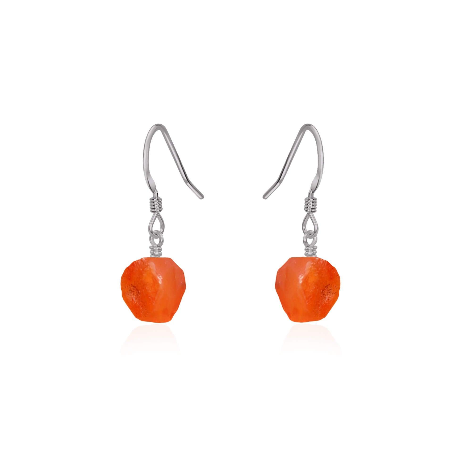 Raw Orange Carnelian Crystal Dangle Drop Earrings - Raw Orange Carnelian Crystal Dangle Drop Earrings - Stainless Steel - Luna Tide Handmade Crystal Jewellery