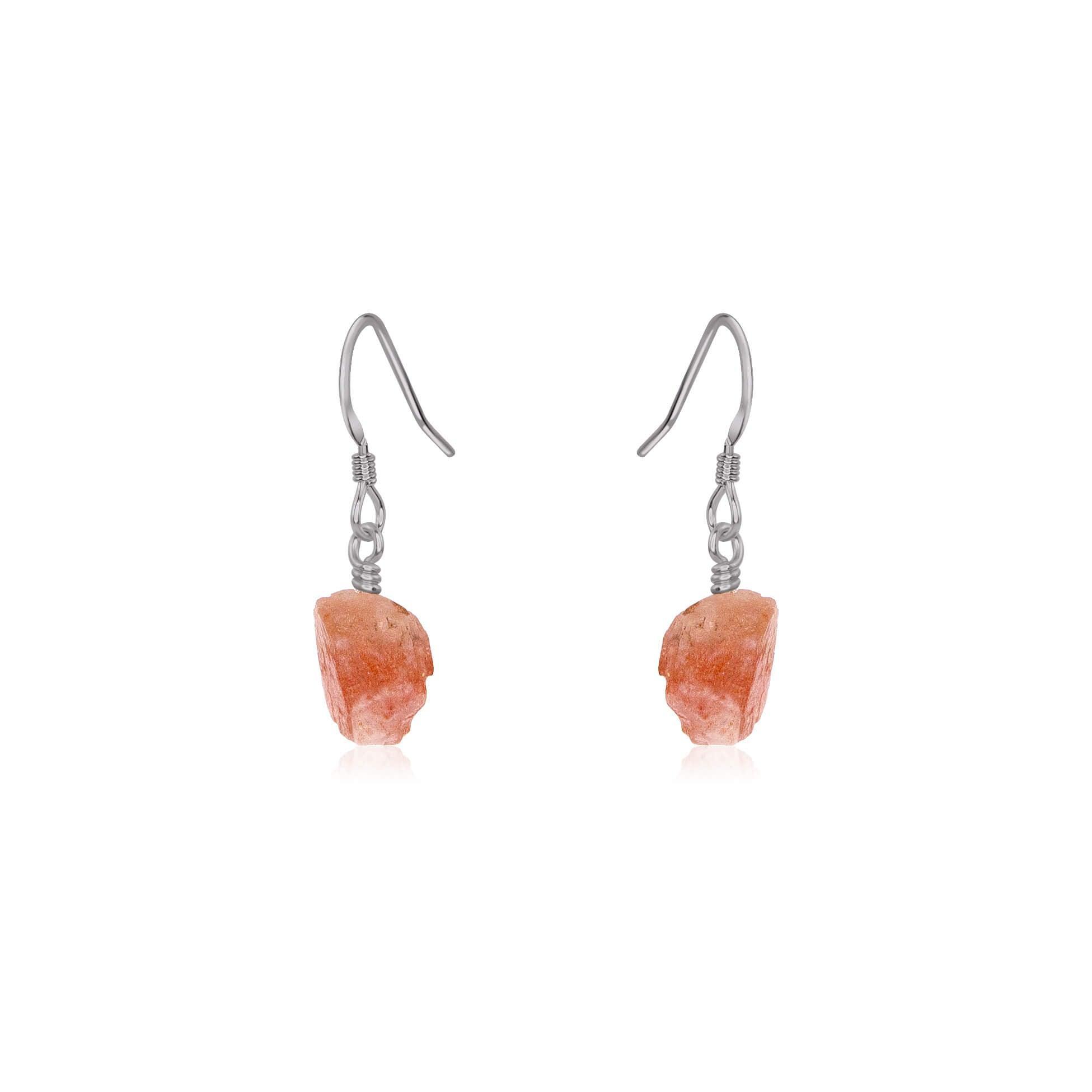 Raw Orange Sunstone Crystal Dangle Drop Earrings - Raw Orange Sunstone Crystal Dangle Drop Earrings - Stainless Steel - Luna Tide Handmade Crystal Jewellery