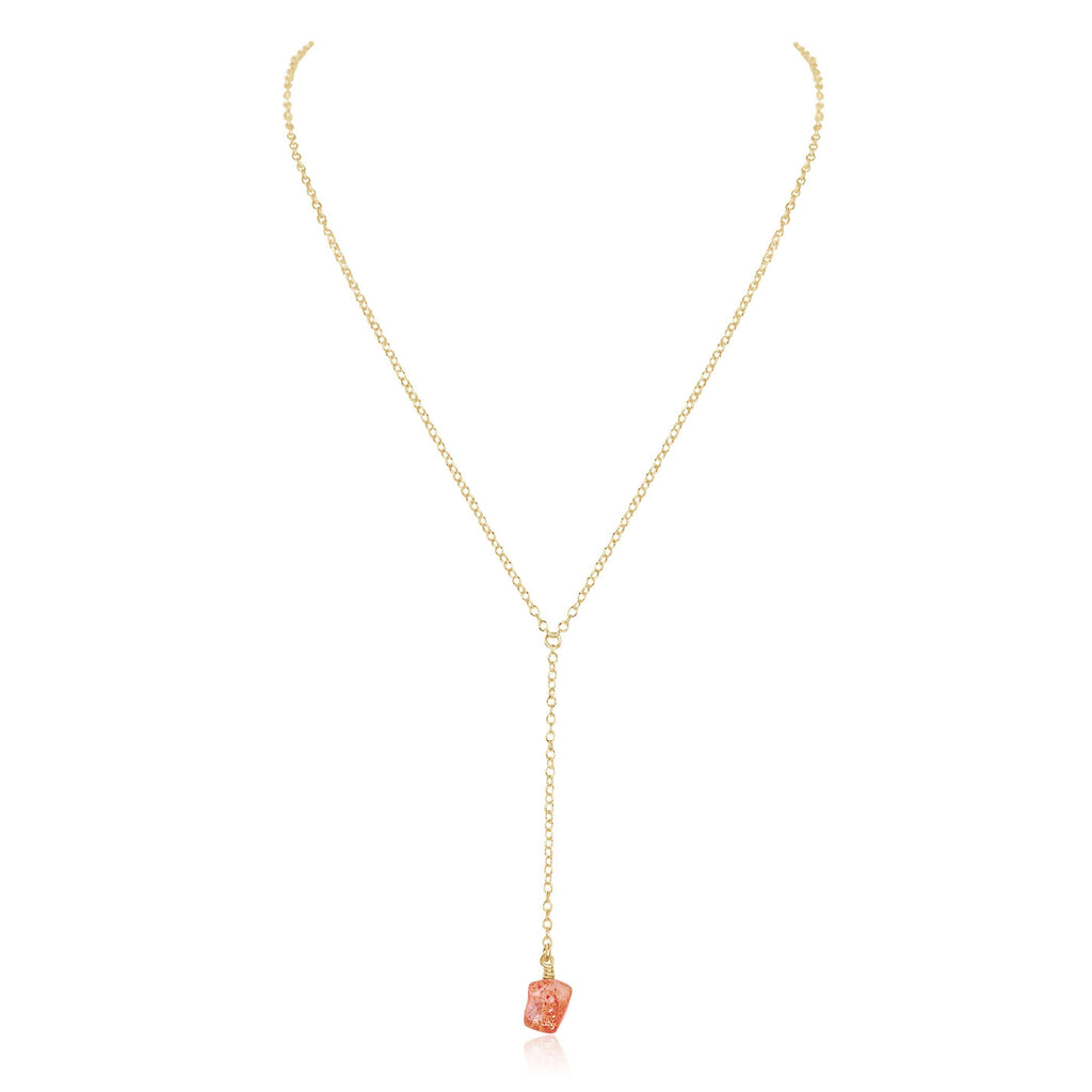 Raw Orange Sunstone Crystal Lariat Necklace - Raw Orange Sunstone Crystal Lariat Necklace - 14k Gold Fill - Luna Tide Handmade Crystal Jewellery