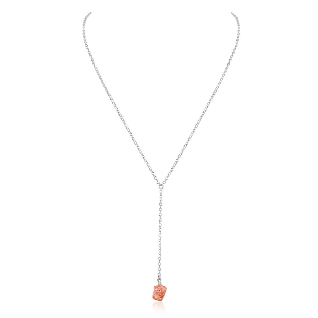 Raw Orange Sunstone Crystal Lariat Necklace - Raw Orange Sunstone Crystal Lariat Necklace - Sterling Silver - Luna Tide Handmade Crystal Jewellery