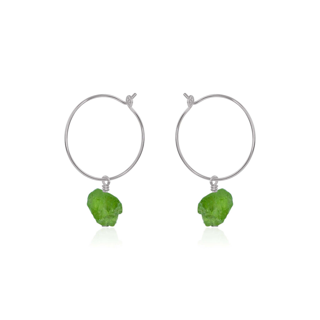 Raw Peridot Gemstone Dangle Hoop Earrings - Raw Peridot Gemstone Dangle Hoop Earrings - Stainless Steel - Luna Tide Handmade Crystal Jewellery