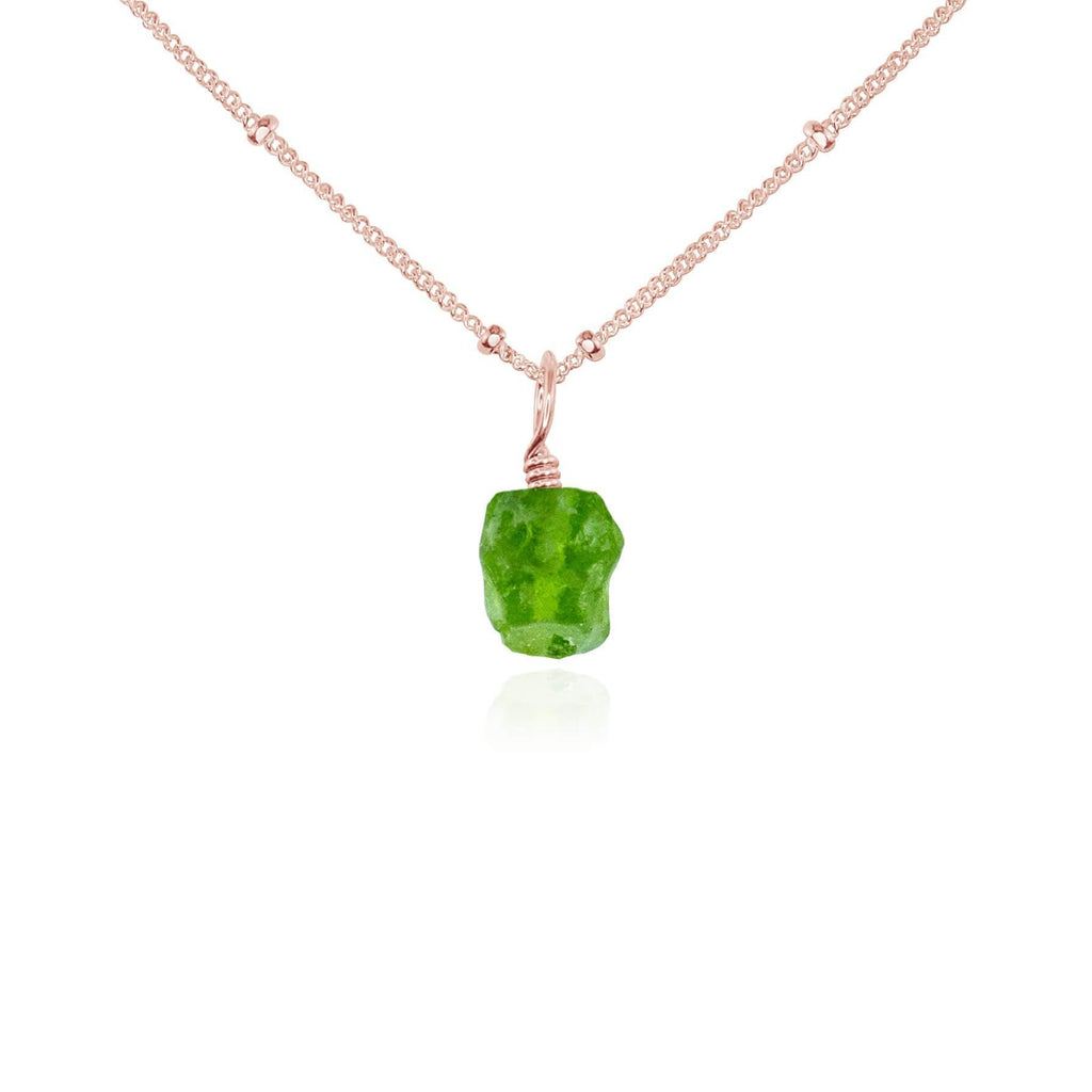 Raw Peridot Natural Crystal Pendant Necklace - Raw Peridot Natural Crystal Pendant Necklace - 14k Rose Gold Fill / Satellite - Luna Tide Handmade Crystal Jewellery