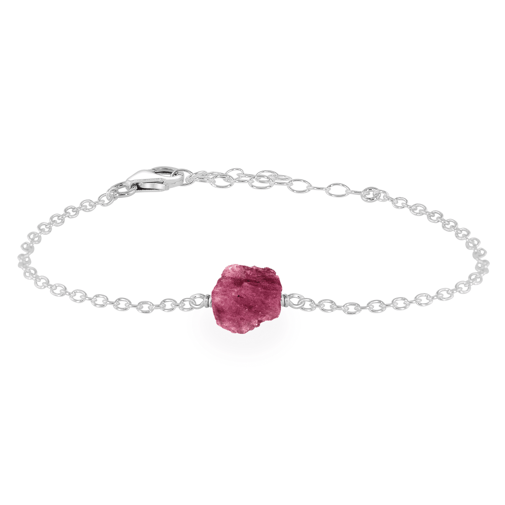 Raw Pink Tourmaline Crystal Nugget Bracelet - Raw Pink Tourmaline Crystal Nugget Bracelet - Sterling Silver - Luna Tide Handmade Crystal Jewellery