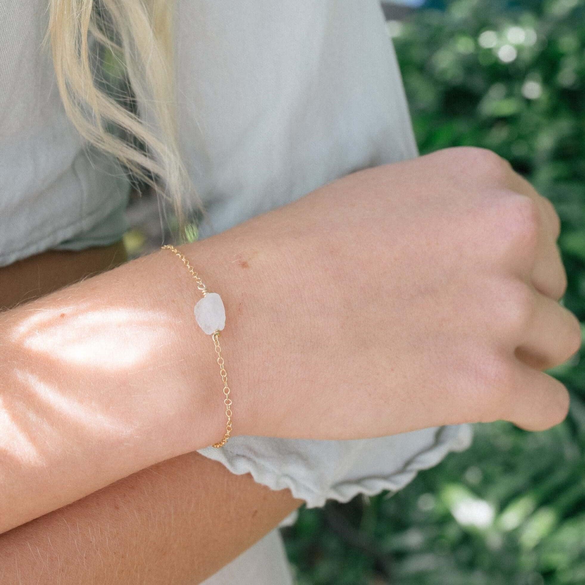 Raw Rainbow Moonstone Crystal Nugget Bracelet - Raw Rainbow Moonstone Crystal Nugget Bracelet - Sterling Silver - Luna Tide Handmade Crystal Jewellery