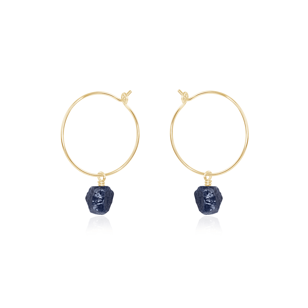 Raw Sapphire Gemstone Dangle Hoop Earrings - Raw Sapphire Gemstone Dangle Hoop Earrings - 14k Gold Fill - Luna Tide Handmade Crystal Jewellery