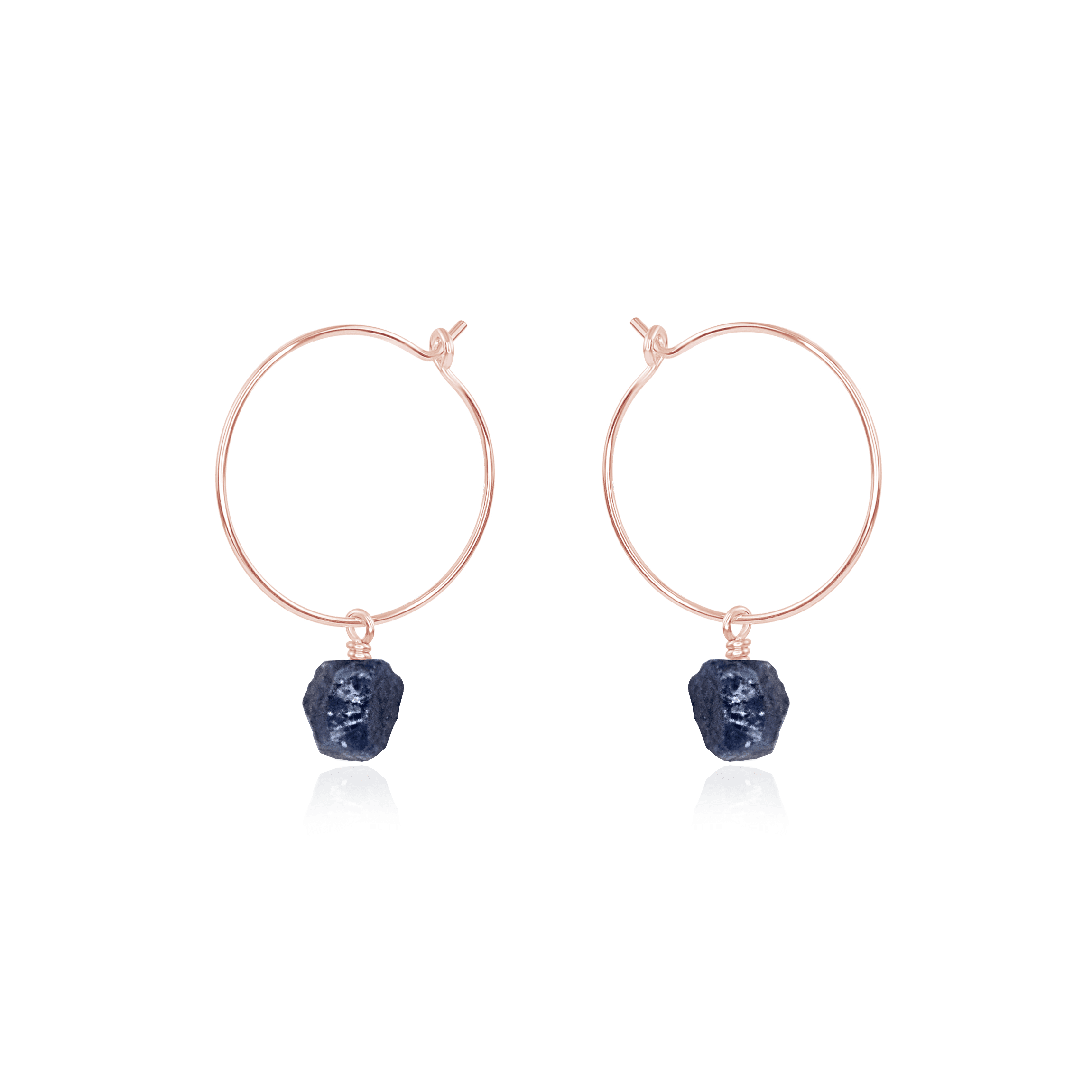 Raw Sapphire Gemstone Dangle Hoop Earrings - Raw Sapphire Gemstone Dangle Hoop Earrings - 14k Rose Gold Fill - Luna Tide Handmade Crystal Jewellery