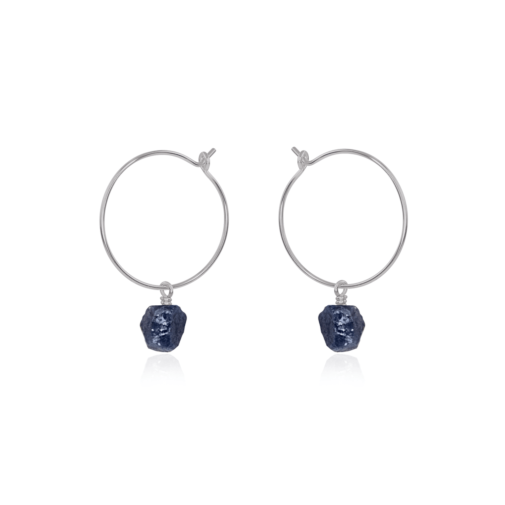 Raw Sapphire Gemstone Dangle Hoop Earrings - Raw Sapphire Gemstone Dangle Hoop Earrings - Stainless Steel - Luna Tide Handmade Crystal Jewellery