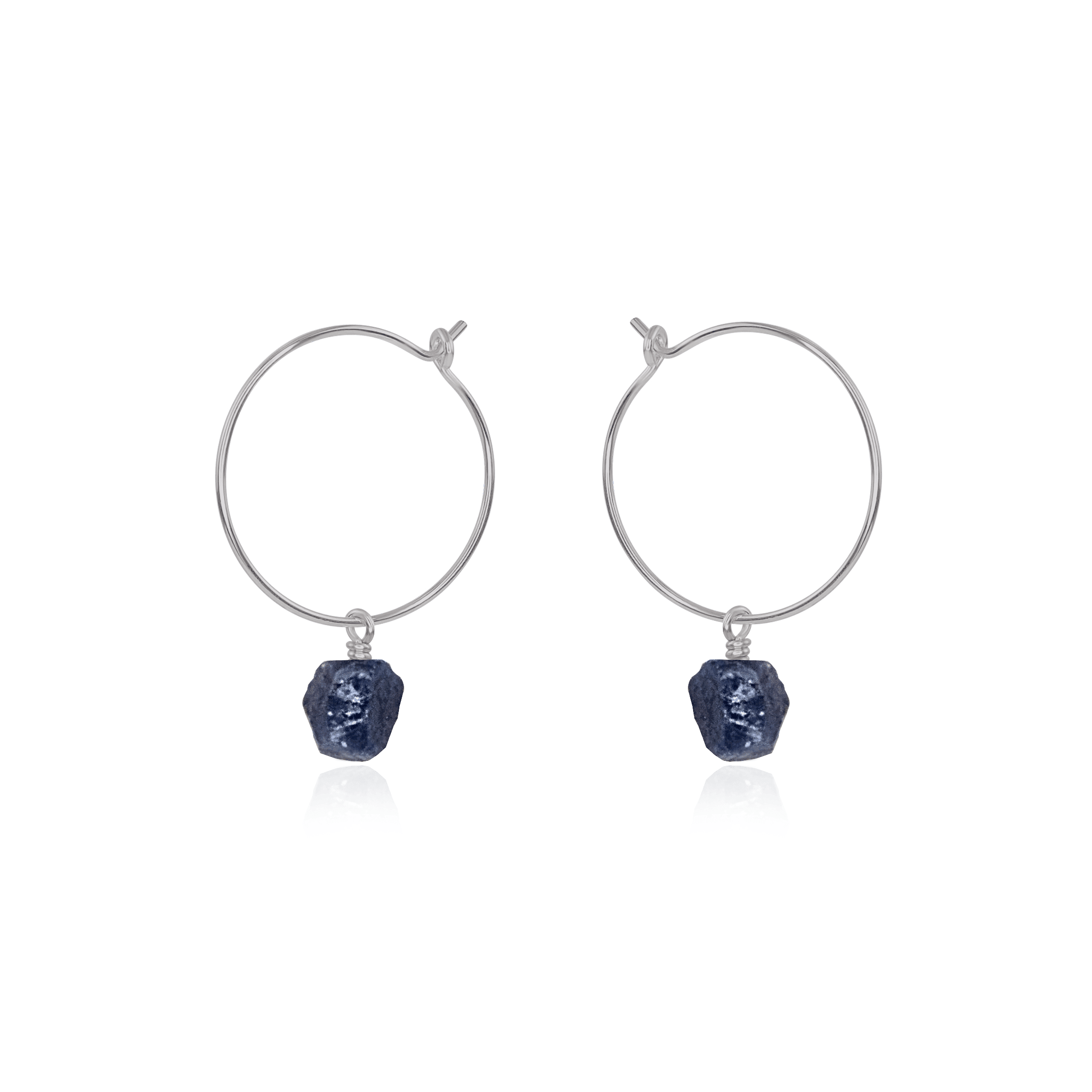 Raw Sapphire Gemstone Dangle Hoop Earrings - Raw Sapphire Gemstone Dangle Hoop Earrings - Stainless Steel - Luna Tide Handmade Crystal Jewellery