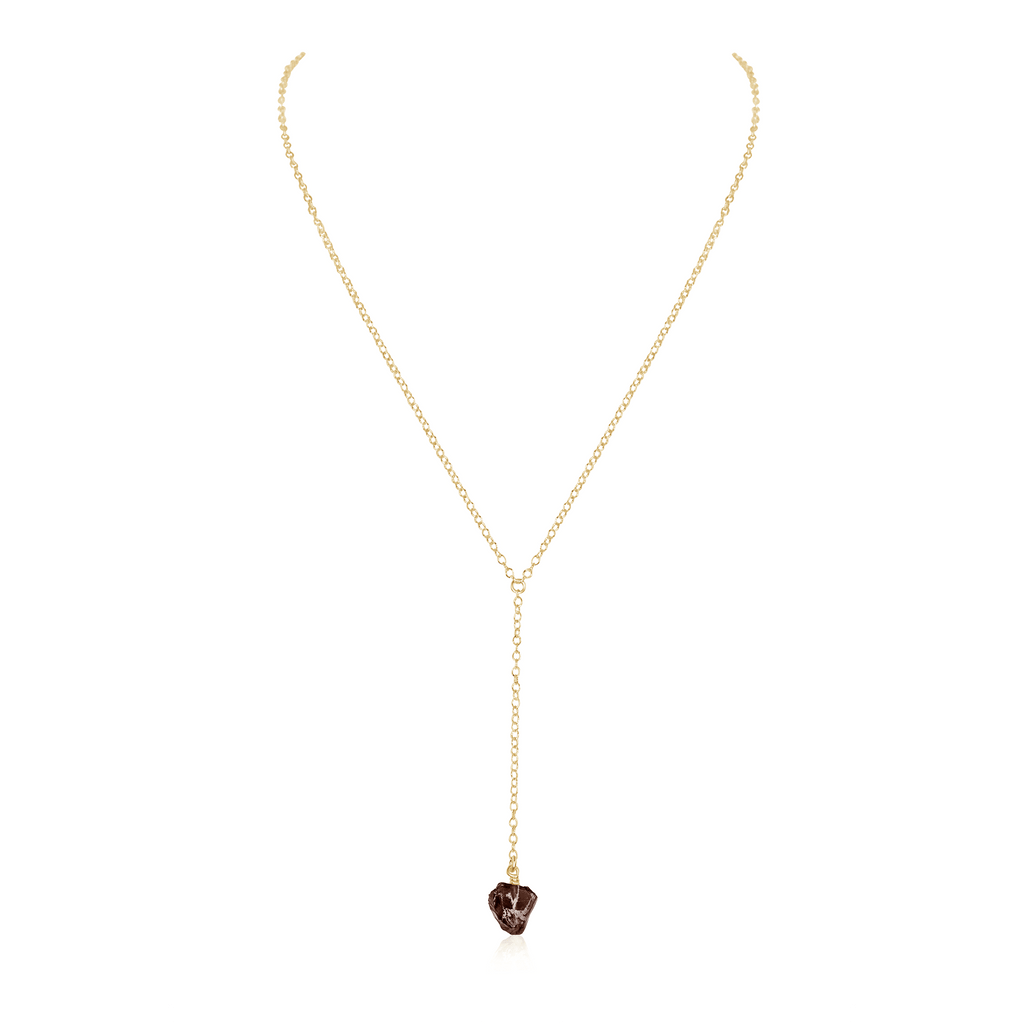 Raw Smoky Quartz Crystal Lariat Necklace - Raw Smoky Quartz Crystal Lariat Necklace - 14k Gold Fill - Luna Tide Handmade Crystal Jewellery