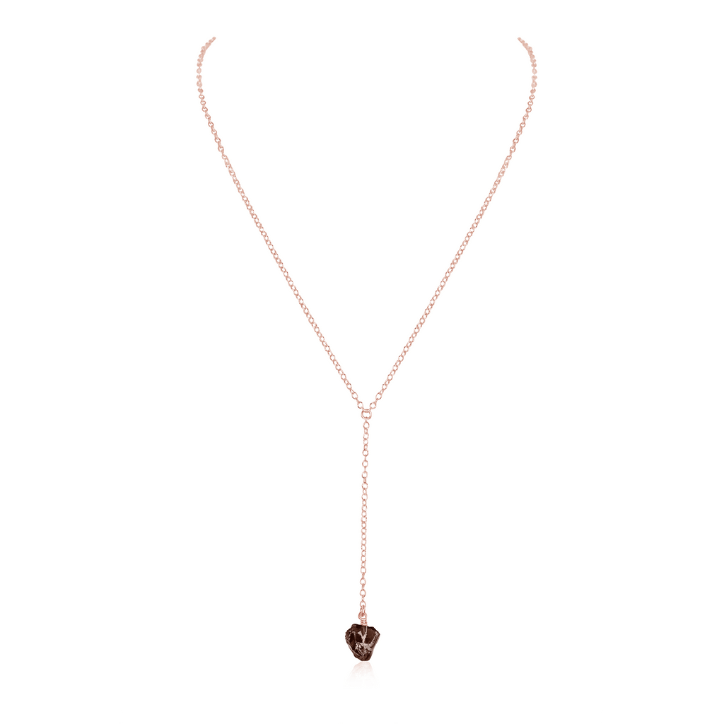 Raw Smoky Quartz Crystal Lariat Necklace - Raw Smoky Quartz Crystal Lariat Necklace - 14k Rose Gold Fill - Luna Tide Handmade Crystal Jewellery