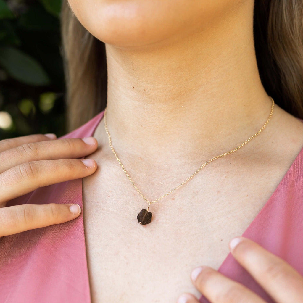 Raw Smoky Quartz Natural Crystal Pendant Necklace - Raw Smoky Quartz Natural Crystal Pendant Necklace - 14k Gold Fill / Satellite - Luna Tide Handmade Crystal Jewellery
