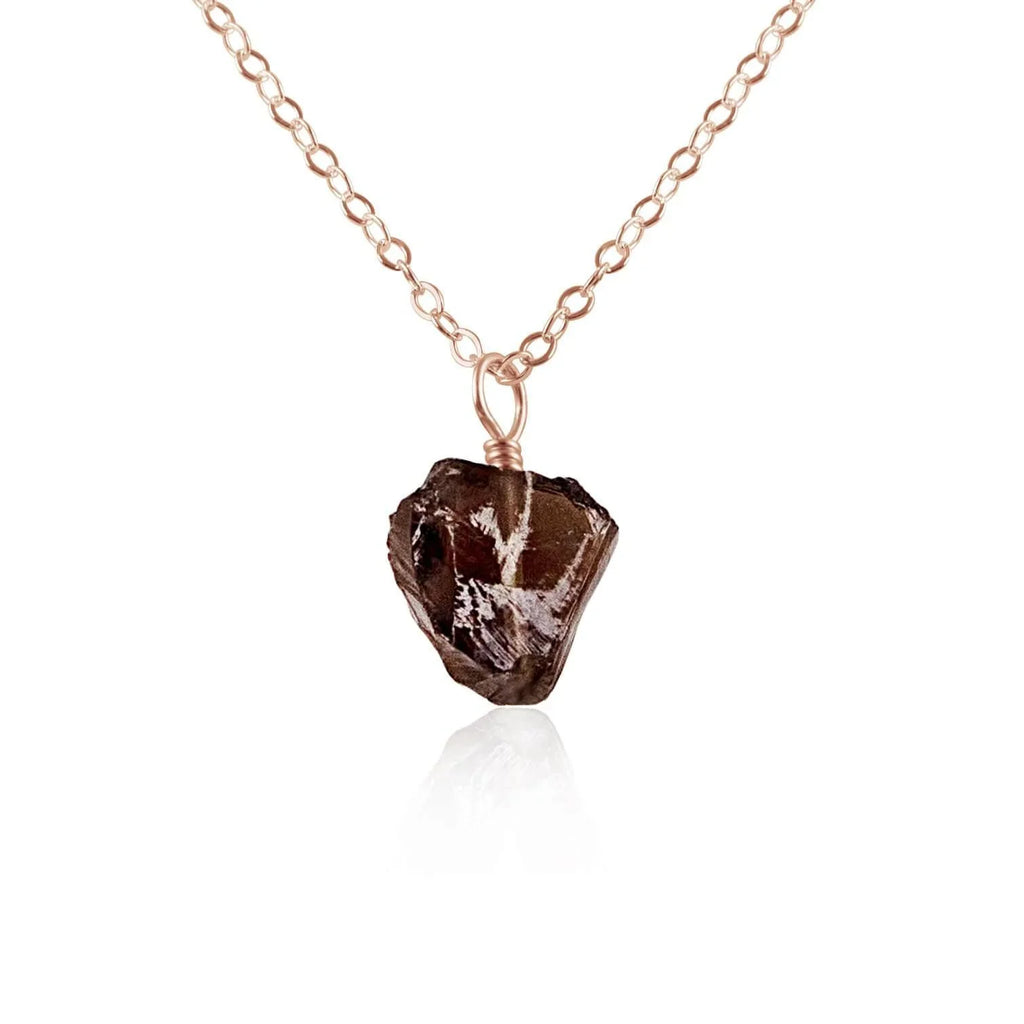 Raw Smoky Quartz Natural Crystal Pendant Necklace - Raw Smoky Quartz Natural Crystal Pendant Necklace - 14k Rose Gold Fill / Cable - Luna Tide Handmade Crystal Jewellery