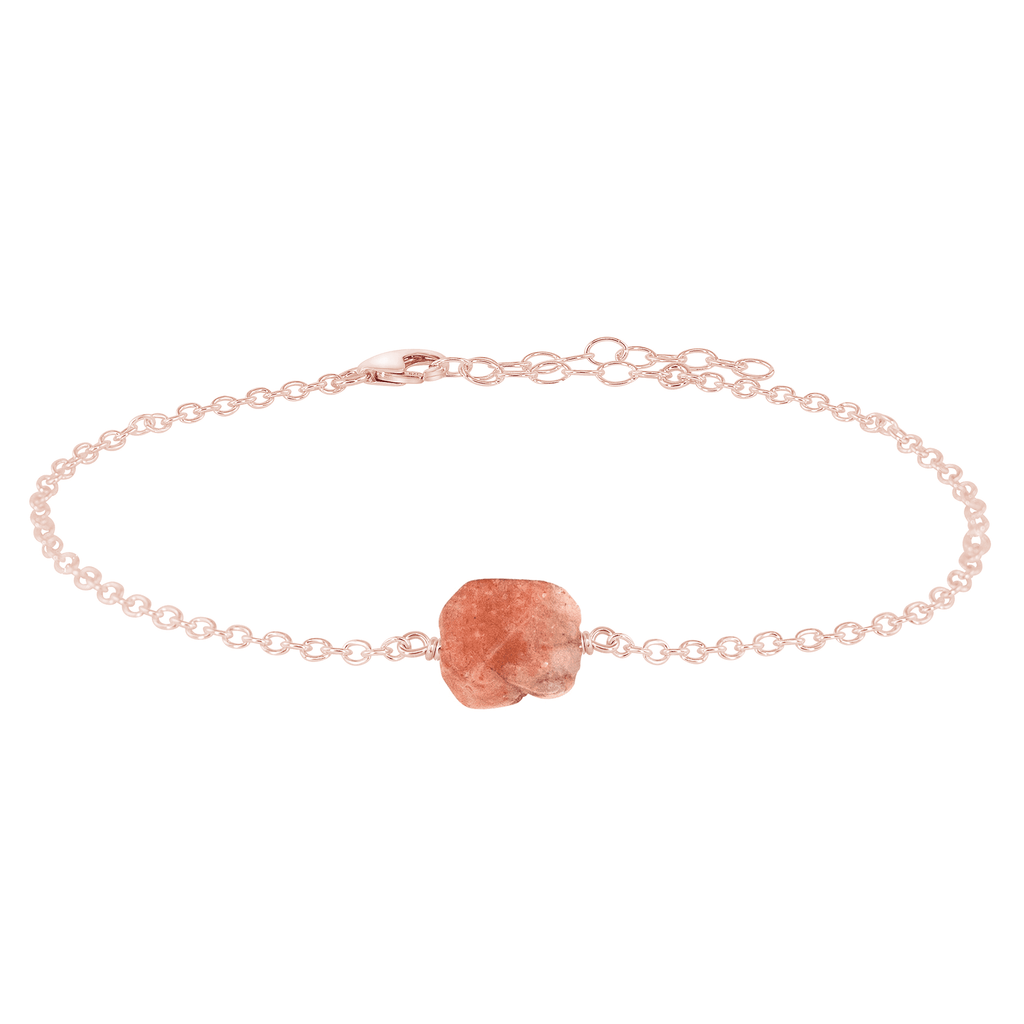 Raw Sunstone Crystal Nugget Anklet - Raw Sunstone Crystal Nugget Anklet - 14k Rose Gold Fill - Luna Tide Handmade Crystal Jewellery