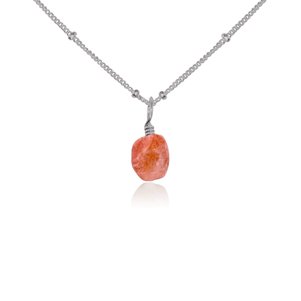 Raw Sunstone Natural Crystal Pendant Necklace - Raw Sunstone Natural Crystal Pendant Necklace - Stainless Steel / Satellite - Luna Tide Handmade Crystal Jewellery