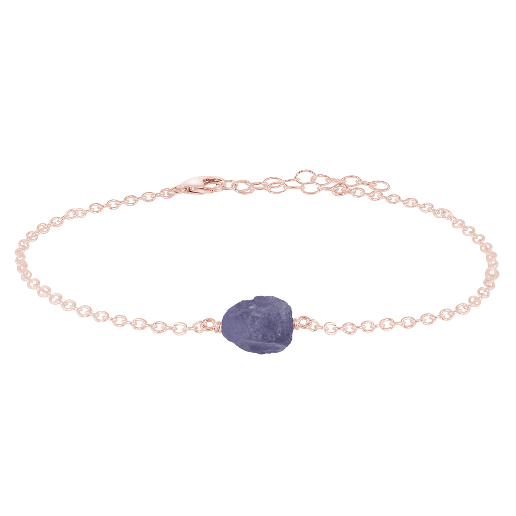 Raw Tanzanite Crystal Nugget Anklet - Raw Tanzanite Crystal Nugget Anklet - 14k Rose Gold Fill - Luna Tide Handmade Crystal Jewellery