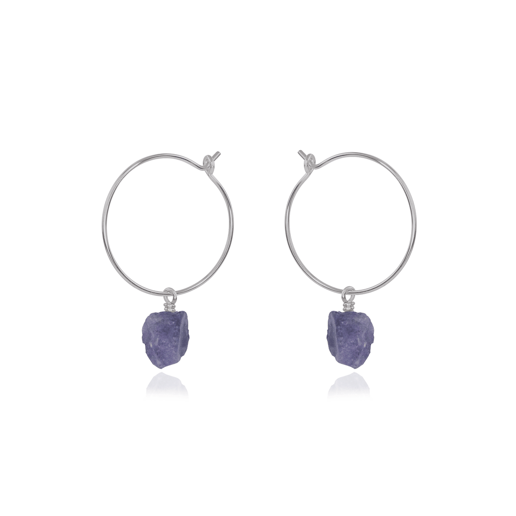 Raw Tanzanite Gemstone Dangle Hoop Earrings - Raw Tanzanite Gemstone Dangle Hoop Earrings - Stainless Steel - Luna Tide Handmade Crystal Jewellery