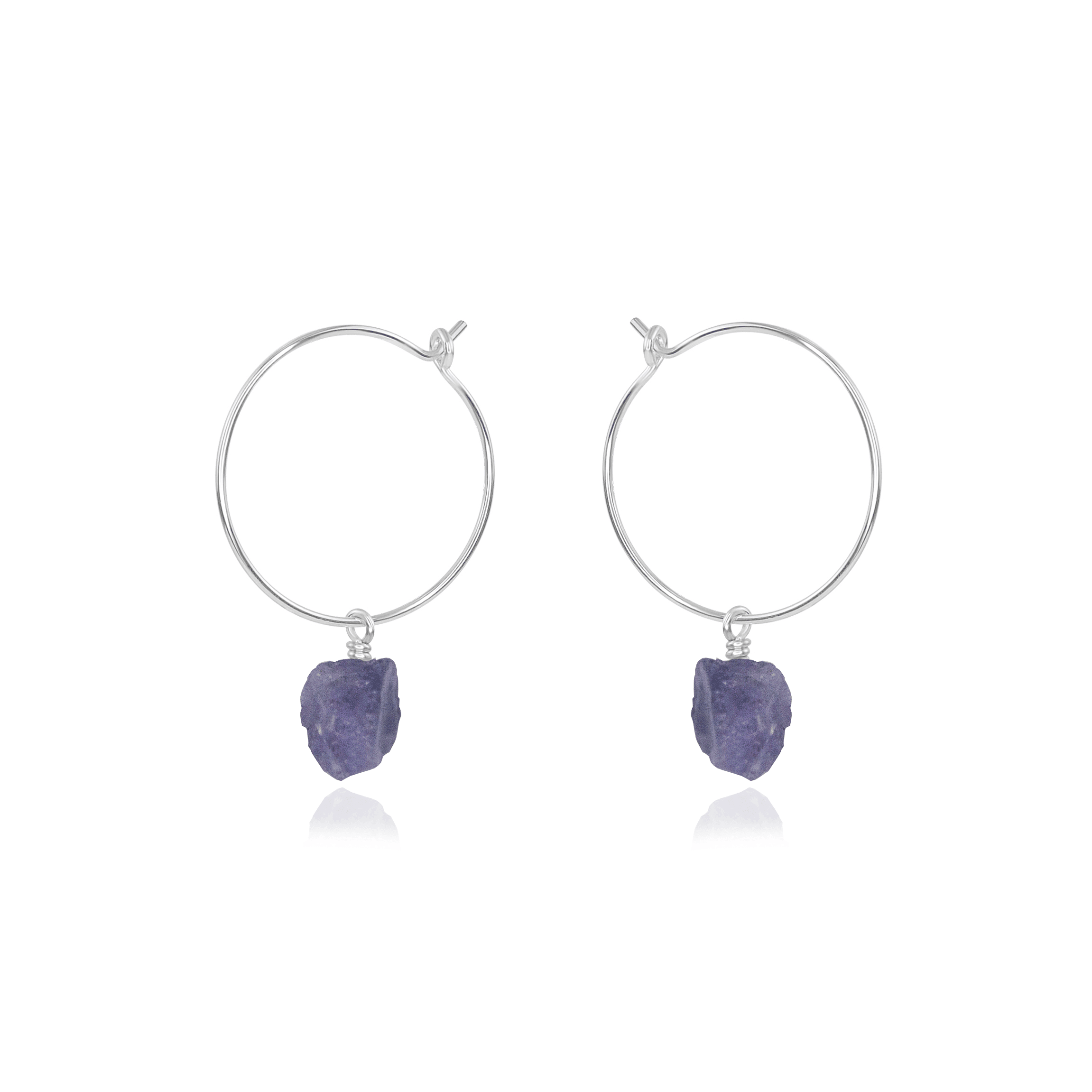 Raw Tanzanite Gemstone Dangle Hoop Earrings - Raw Tanzanite Gemstone Dangle Hoop Earrings - Sterling Silver - Luna Tide Handmade Crystal Jewellery
