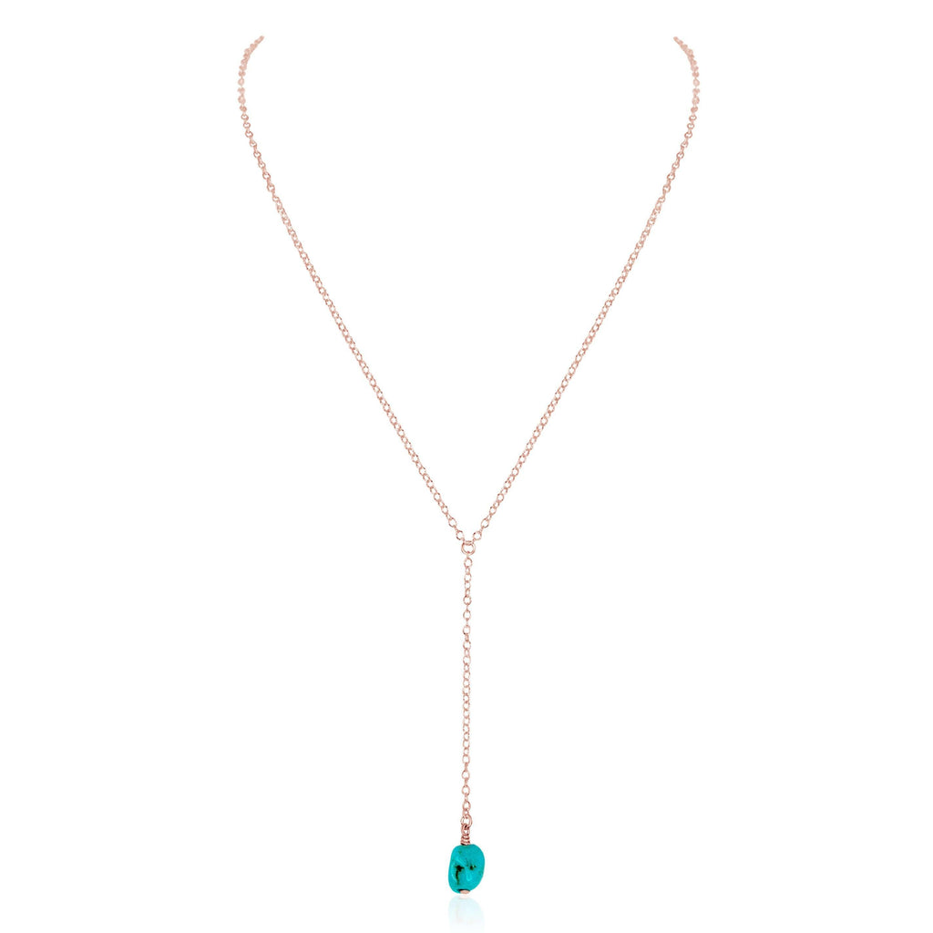 Raw Turquoise Crystal Lariat Necklace - Raw Turquoise Crystal Lariat Necklace - 14k Rose Gold Fill - Luna Tide Handmade Crystal Jewellery